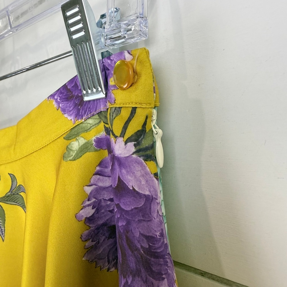 ModCloth Yellow Floral A Line Midi Skirt WOMEN SATIN CIRCLE RETRO M - Picture 3 of 9